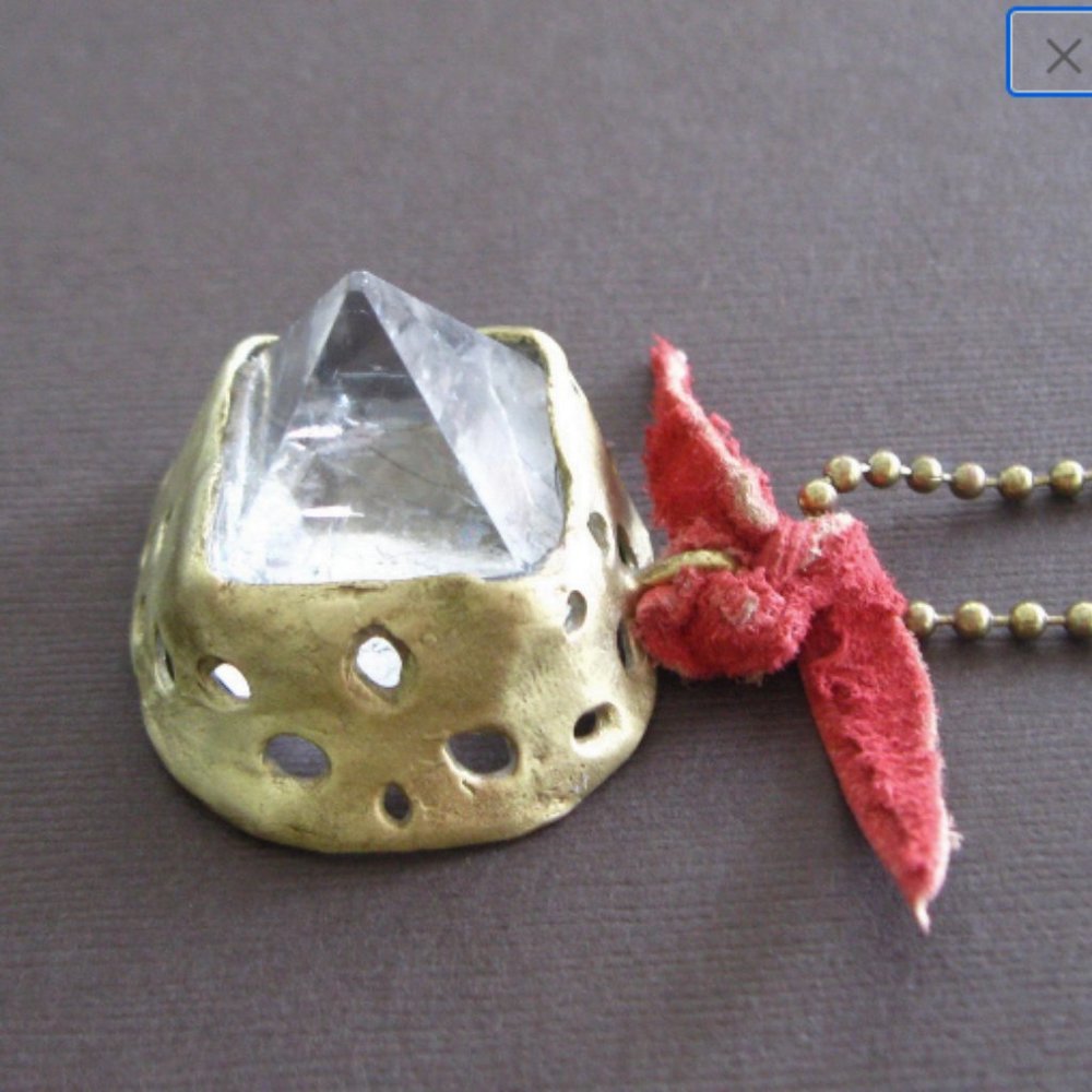 Crystal Quartz Pyramid Bronze Pendant Necklace